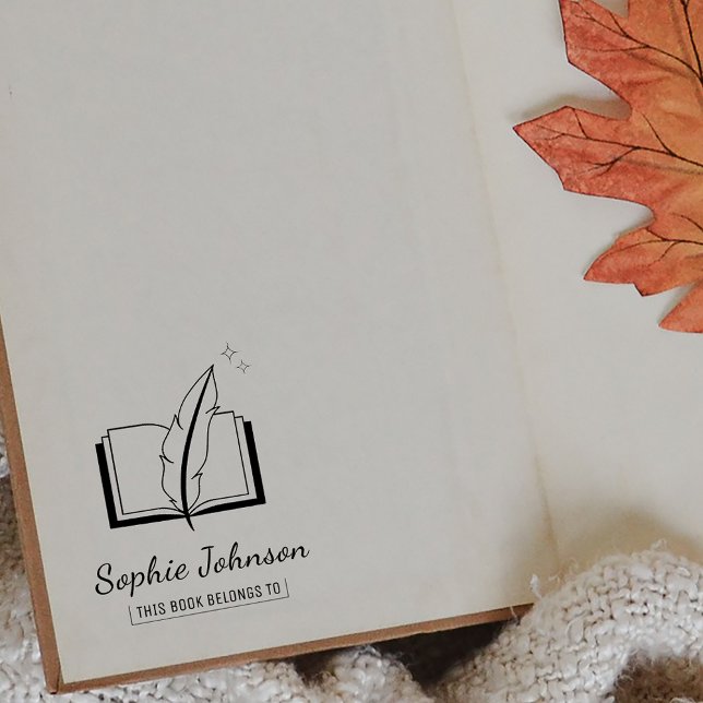 Carimbo De Borracha Personalizar Nome Feather Caneta Book Pertence Ao  (Custom Name Feather Pen Book Belongs To Teacher Rubber Stamp)