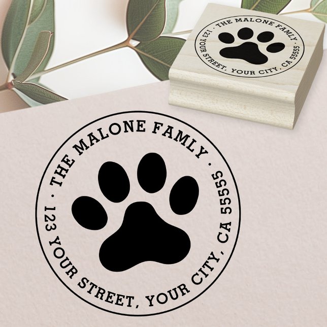 Carimbo De Borracha Pet paw devolva o endereço de borracha (Pet paw print return address rubber stamp)