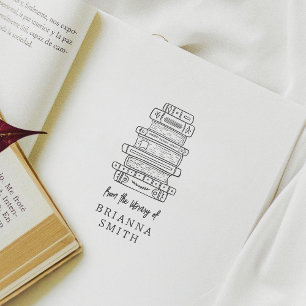 Carimbo De Borracha Pilha de Livros Desenhada à Mão Bonita Da Bibliote