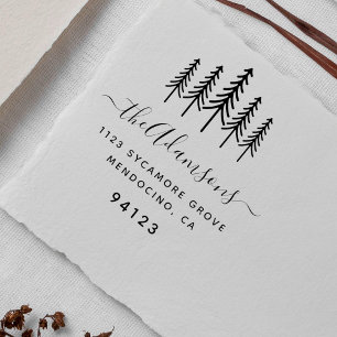 Carimbo De Borracha Pine Árvores e Script Nome da Família Endereço de 