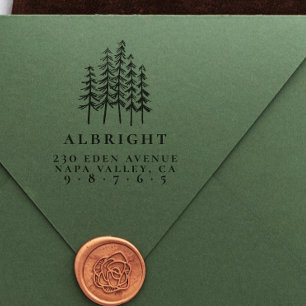 Carimbo De Borracha Pine Ilustração e Nome Personalizado Endereço de R