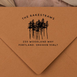 Carimbo De Borracha Pine Trees & Family Name Rustic Return Address