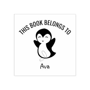 Carimbo De Borracha Pinguim Feliz Bonito Este Livro Pertence Ao Nome