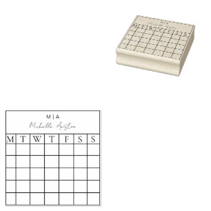 Carimbo De Borracha Planejador de Calendário Mensal Minimalista Monogr
