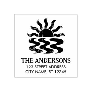 Carimbo De Borracha Pôr do Sol na Praia Tropical de Verão Endereço de 