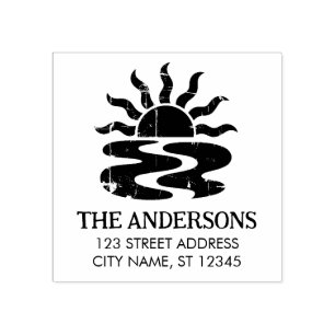 Carimbo De Borracha Pôr do Sol na Praia Tropical de Verão Endereço de 