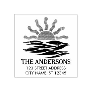 Carimbo De Borracha Pôr do Sol Tropical de Verão na Praia Endereço de 