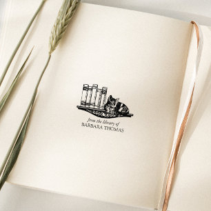 Carimbo De Borracha Prateleira de Livros Antigos Do Gato Da Biblioteca