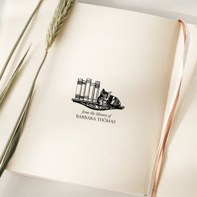 Carimbo De Borracha Prateleira de Livros Antigos do Gato Da Biblioteca (Criador carregado)