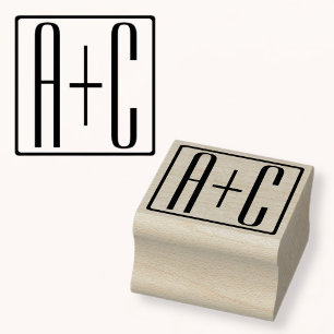 Carimbo De Borracha Preto & Branco Iniciais de Casais