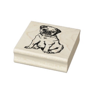 Carimbo De Borracha Pug dog, ilustração a preto e branco