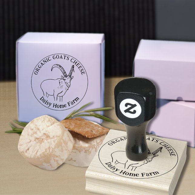 Carimbo De Borracha Queijo de Cabra Negócio Simples (Cute goats cheese custom business ink rubber stamp simple farm animal goat line drawing)