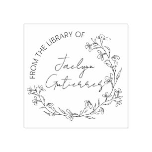 Carimbo De Borracha Rabisco Floral Da Biblioteca De