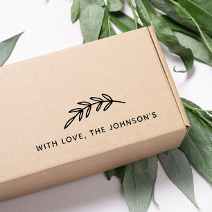 Carimbo De Borracha Ramo de Folhas Gráficas com Nome da Família com Am