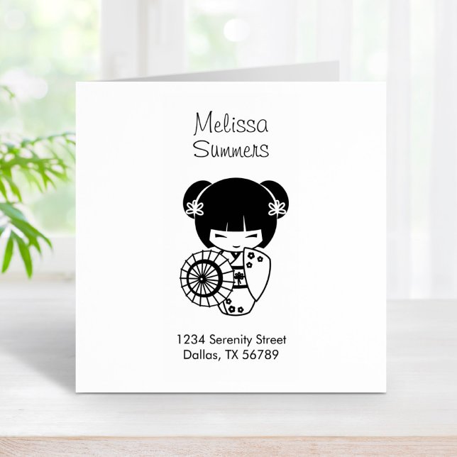 Carimbo De Borracha Rapariga de Guarda-chuvas Asiática no Endereço Kim (Criador carregado)