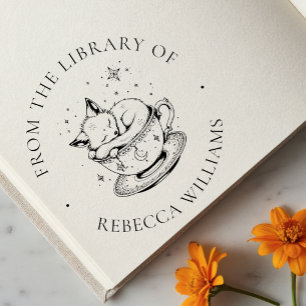 Carimbo De Borracha Raposa Dormente na Biblioteca de Livros de Teacup