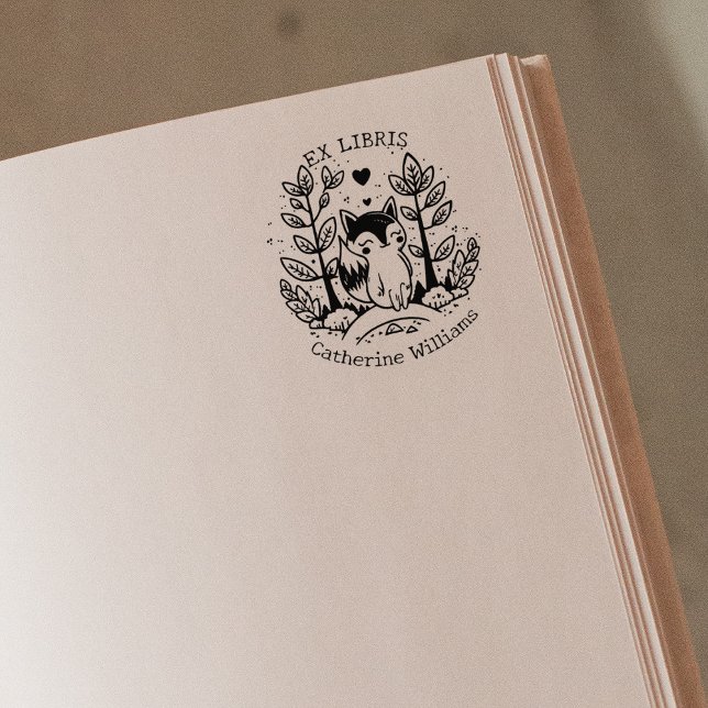 Carimbo De Borracha Raposa Fofa da Floresta, Ex Libris da Biblioteca (Criador carregado)