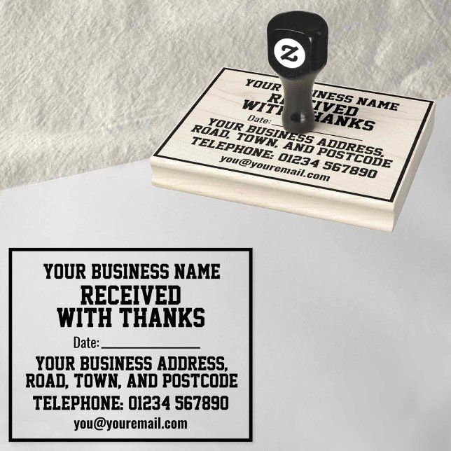 Carimbo De Borracha Recebido com Obrigados com Nome, Endereço e Data (Criador carregado)