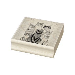 Carimbo De Borracha Retrato da Família Cat Inspirado na Vintage