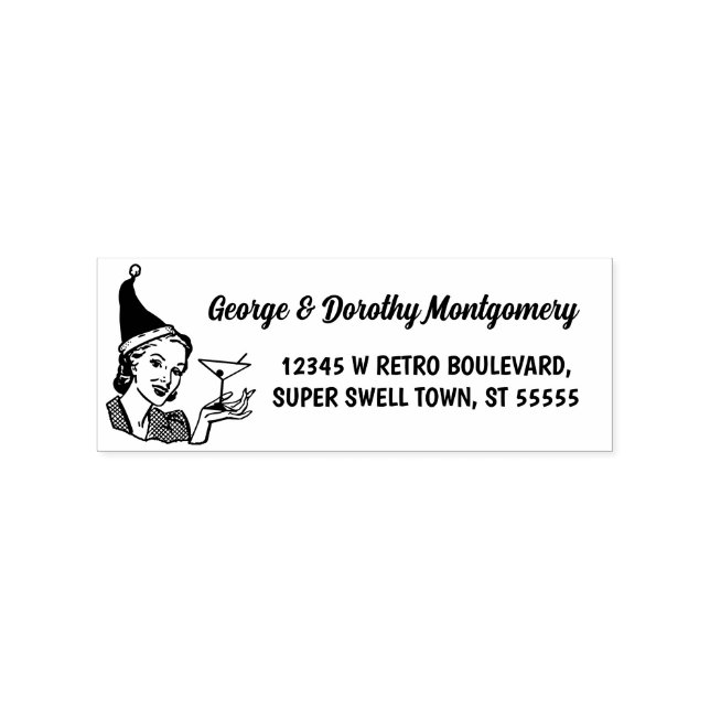 Carimbo De Borracha Retro Natal 1950s Nome da Mulher Endereço de Devol (Impressão)