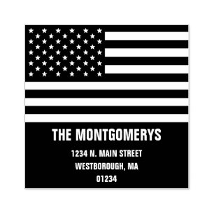 Carimbo De Borracha Retrun Address Patriotic American Flag Family Name