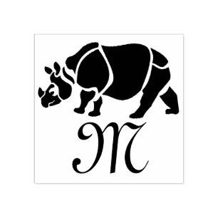 Carimbo De Borracha Rinoceronte excelente Indiano Monograma do Rinocer