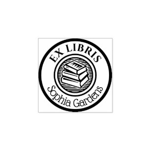 Carimbo De Borracha Rodar Ex Libris Livros Empilhados Motif