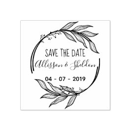 Carimbo De Borracha Romantic Hand Draw Leaves Save The Date