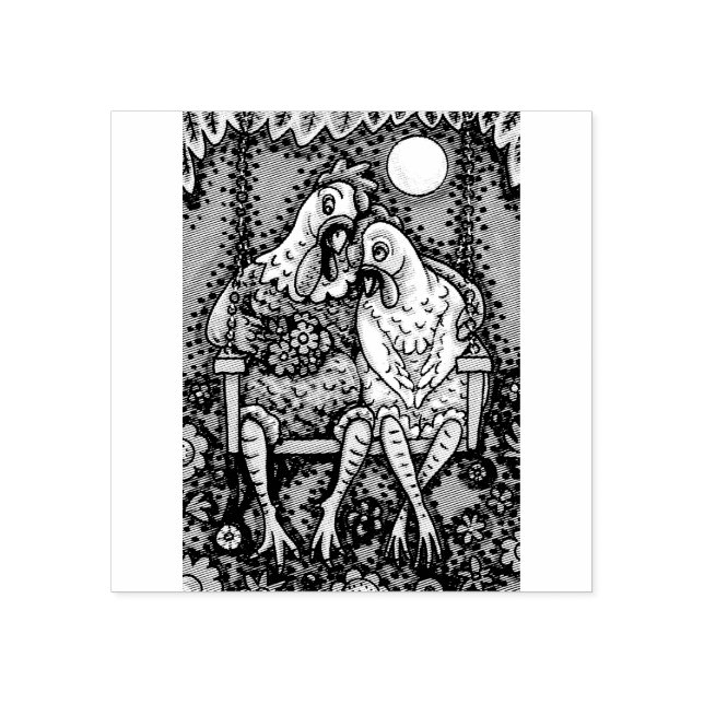 CARIMBO DE BORRACHA ROOSTER & HEN LOVERS, PORCH SWING RUBBER STAMP (Impressão)
