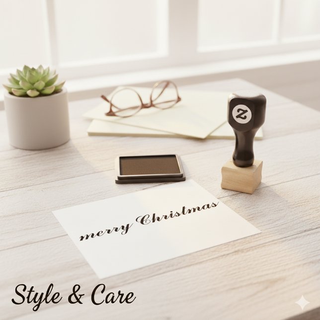 Carimbo De Borracha Roteiro Clássico Elegante de Natal Feliz (Classic Elegant Merry Christmas Script Rubber Stamp)
