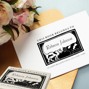 Carimbo De Borracha Rótulo do Livro de Gatos de Art Nouveau