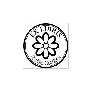 Carimbo De Borracha Round Ex Libris - 6 Flor Petal