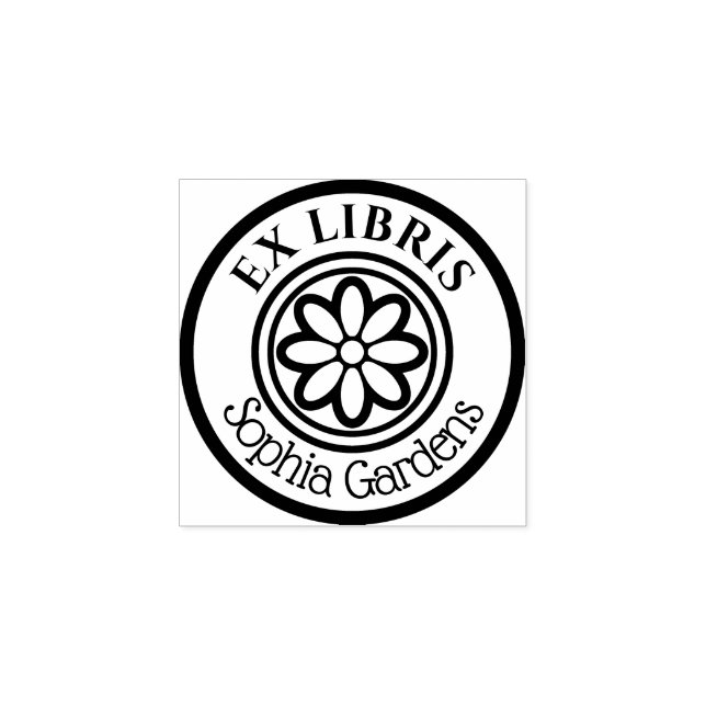 Carimbo De Borracha Round Ex Libris 6 Flor Petal 01 (Impressão)