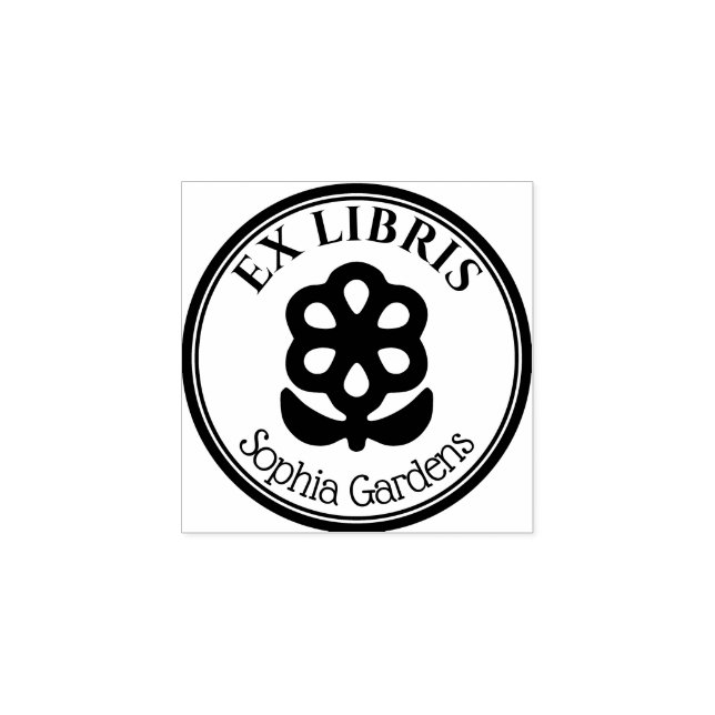 Carimbo De Borracha Round Ex Libris - Flor e Deixa Motif (Impressão)