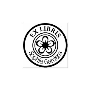 Carimbo De Borracha Round Ex Libris Flower Motif