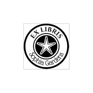 Carimbo De Borracha Round Ex Libris Star Motif v2