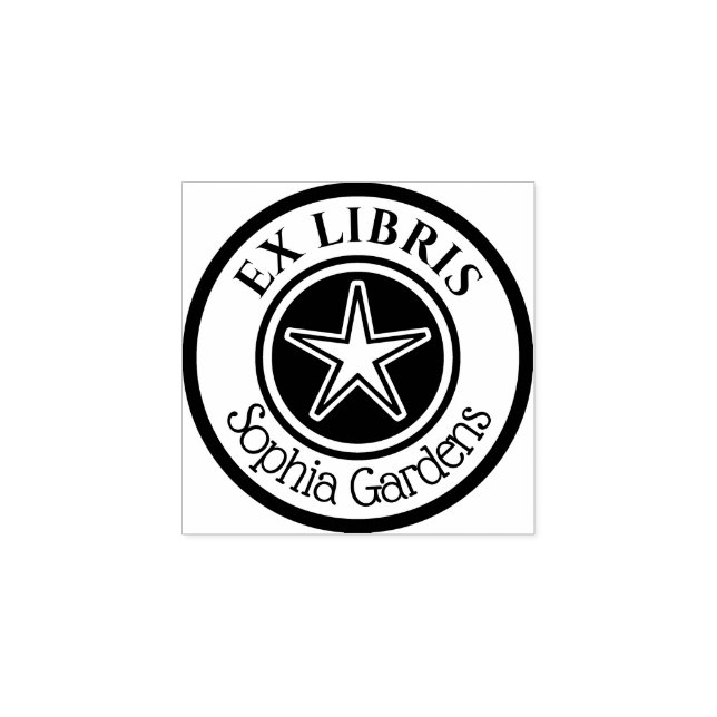 Carimbo De Borracha Round Ex Libris Star Motif v2 (Impressão)