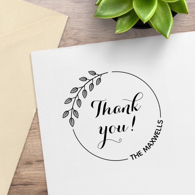 Carimbo De Borracha Round Leaves Wreath Thank You Family Name (Criador carregado)
