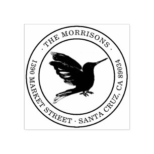 Carimbo De Borracha Round Typography Hummingbird Family Address