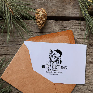 Carimbo De Borracha Russo Blue Cat Return Address Natal