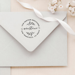 Carimbo De Borracha Rustic Botanics Family Name Round Return Address