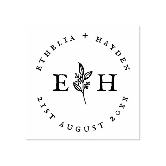 Carimbo De Borracha Rustic Branch Outdoor Data e Nomes de Casais (Impressão)