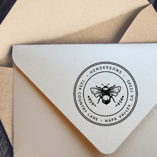 Carimbo De Borracha Rustic Bumblebee Round Endereço de Devolução