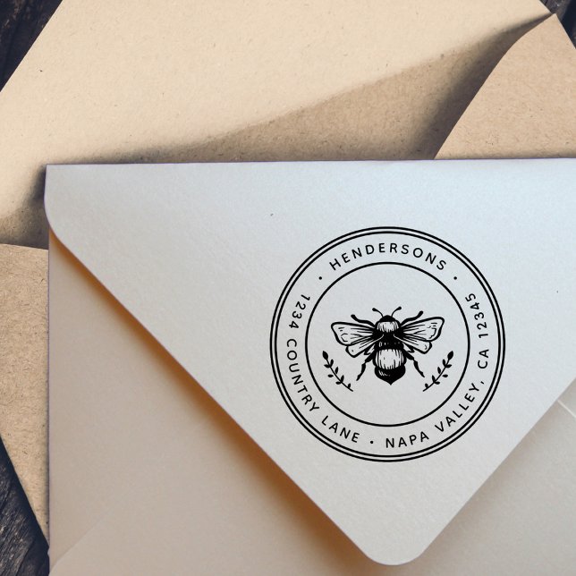 Carimbo De Borracha Rustic Bumblebee Round Endereço de Devolução (Criador carregado)