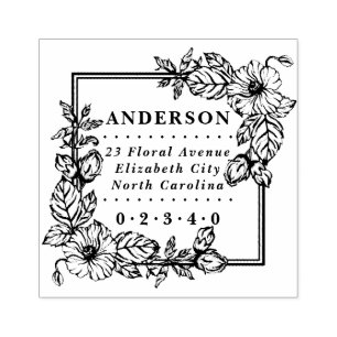 Carimbo De Borracha Rustic Floral Name & Return Address Classic