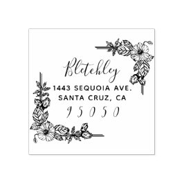 Carimbo De Borracha Rustic Flowers & Elegant Script Return Address
