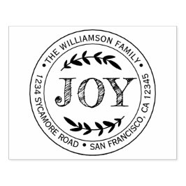 Carimbo De Borracha Rustic Modern Christmas Joy Round Endereço de Devo