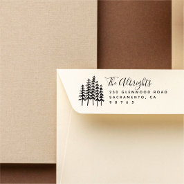 Carimbo De Borracha Rustic Pine Trees & Family Signature Address