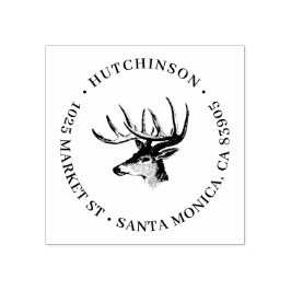 Carimbo De Borracha Rustic Reindeer Antlers Redonda Endereço de Retorn