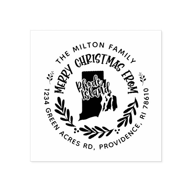 Carimbo De Borracha rustic rhode Island merry christmas address (Impressão)